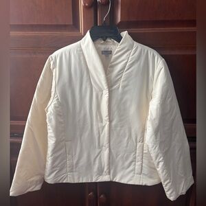Talbots Ivory Padded Jacket | Lightweight Button Front Coat |Classic Outerwear S